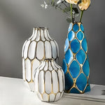 Vase Bleu ou Platine Chic Alvéoles Dorées - Vignette | Vase Cute