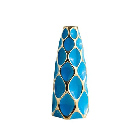 Vase bleu ou platine alvéole modèle Paon Bleu Moyen