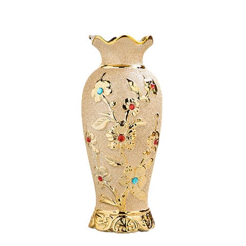 Vase chic relief floral couleur or présentation modèle B 32cm