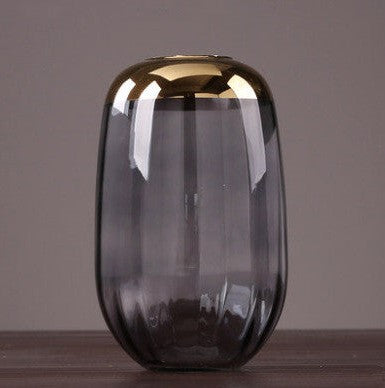 Vase coloré uni artisanal bordure dorée en Verre luxueux Modèle Gris A