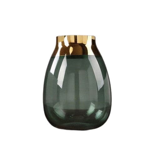 Vase coloré uni artisanal bordure dorée en Verre présentation modèle Vert B