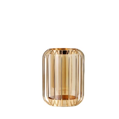 Vase transparent créatif lanterne dorée en Verre & Fer taille S