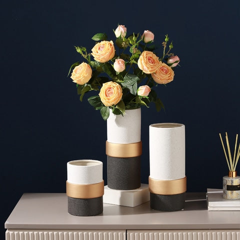 Vase créatif Nordique tricolore chic - Céramique luxueux modèles A & B & C présentation