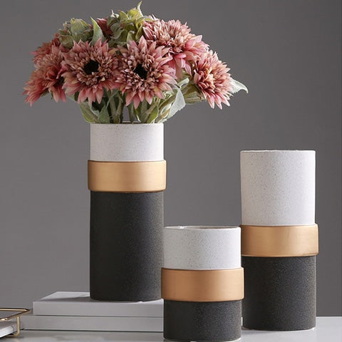 Vase créatif Nordique tricolore chic en Céramique luxueux modèles A & B & C présentation 2