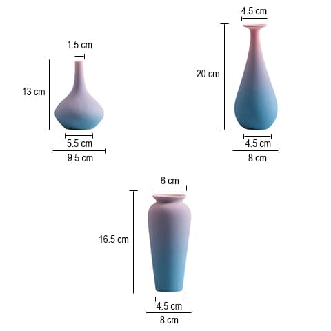 Vase moderne nordique dégradé pastel en céramique dimensions des styles A, B et C.
