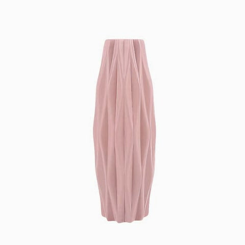 Vase motif origami ondulé blanc ou rose en Polypropylène présentation modèle Rose sur fond blanc