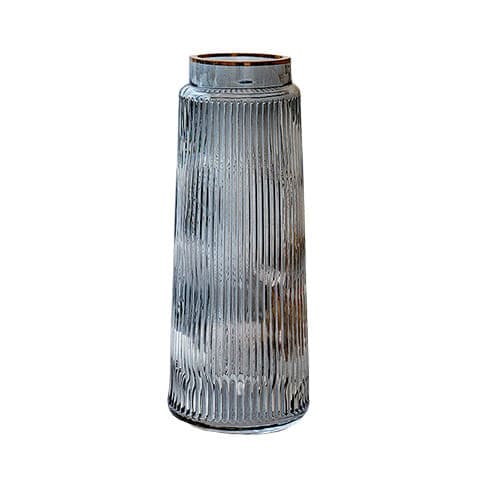 Vase rayé de couleur avec bordure liseré doré en verre présentation modèle Gris L.