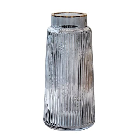 Vase rayé de couleur avec bordure liseré doré en verre présentation modèle Gris M.