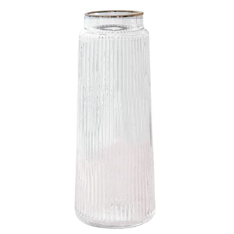 Vase rayé de couleur avec bordure liseré doré en verre présentation modèle Transparent L.