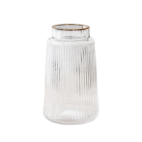 Vase rayé de couleur avec bordure liseré doré en verre présentation modèle Transparent S.