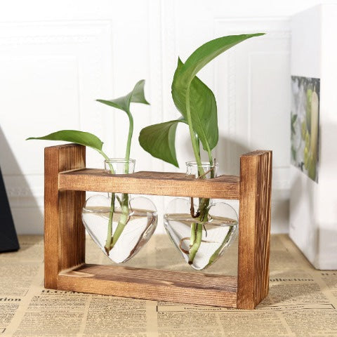 Vase soliflore encadrement bois en Verre & bois soliflore Modèle M présentation 2