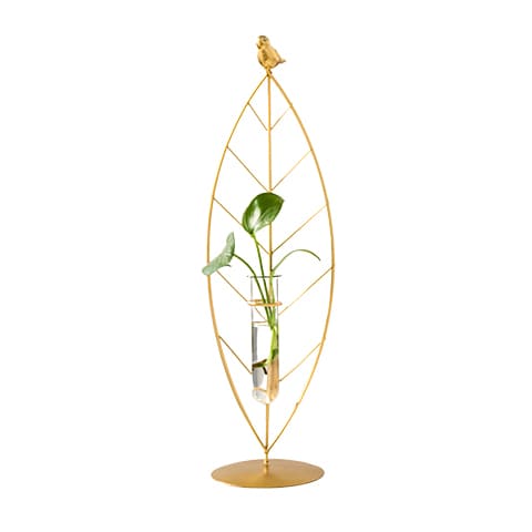 Vase soliflore encadrement feuille gold en Verre & Métal Feuille taille Grand