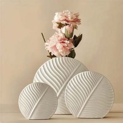 Vase original rond design motif feuille avec fleurs