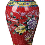 Grand Vase Chinois Ancien Rouge Motif Nature   (Porcelaine) - Vignette | Vase Cute