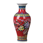 Grand Vase Chinois Ancien Rouge Motif Nature   (Porcelaine) - Vignette | Vase Cute