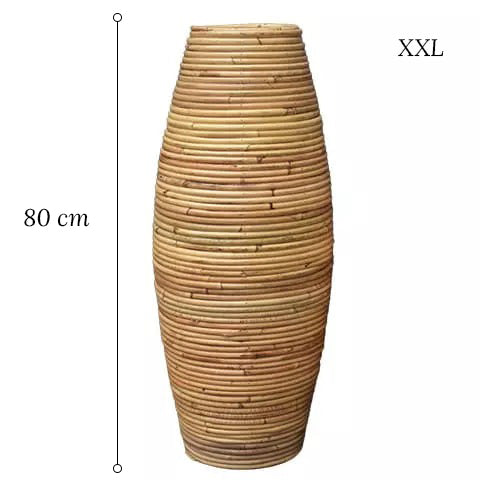 Grand vase pour pampa à poser au sol en rotin Taille XXL avec dimensions sur fond blanc