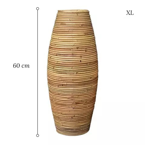 Grand vase pour pampa en rotin à poser au sol Taille XL avec dimensions sur fond blanc