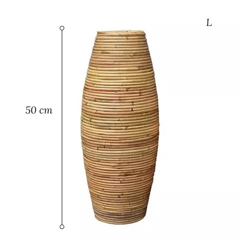 Grand vase pour pampa en rotin taille L avec dimensions sur fond blanc