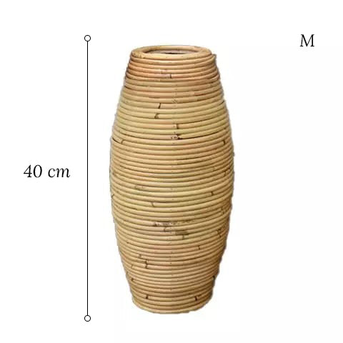 Grand vase pour pampa en rotin Taille M avec dimensions sur fond blanc