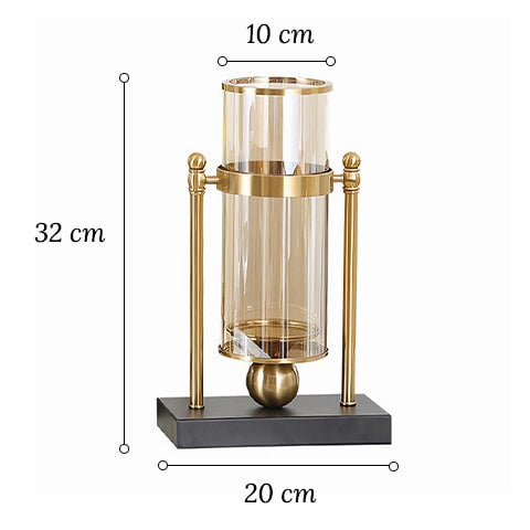 Grand vase transparent cerclé sur support dimensions du modèle S sur fond blanc