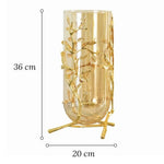 Grand Vase Transparent Support Doré Motifs Feuilles   (Verre & Métal) - Vignette | Vase Cute