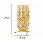 Grand Vase Transparent Support Doré Motifs Feuilles   (Verre & Métal) - Vignette | Vase Cute