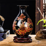 Petit Vase Chinois Ancien Noir Motifs Fleurs   (Céramique) - Vignette | Vase Cute