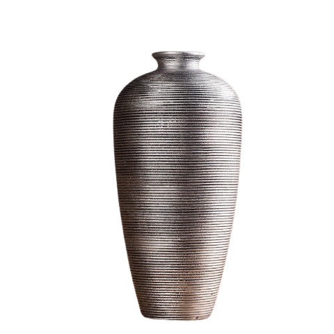 Petit vase design lignes circulaires en céramique Argenté