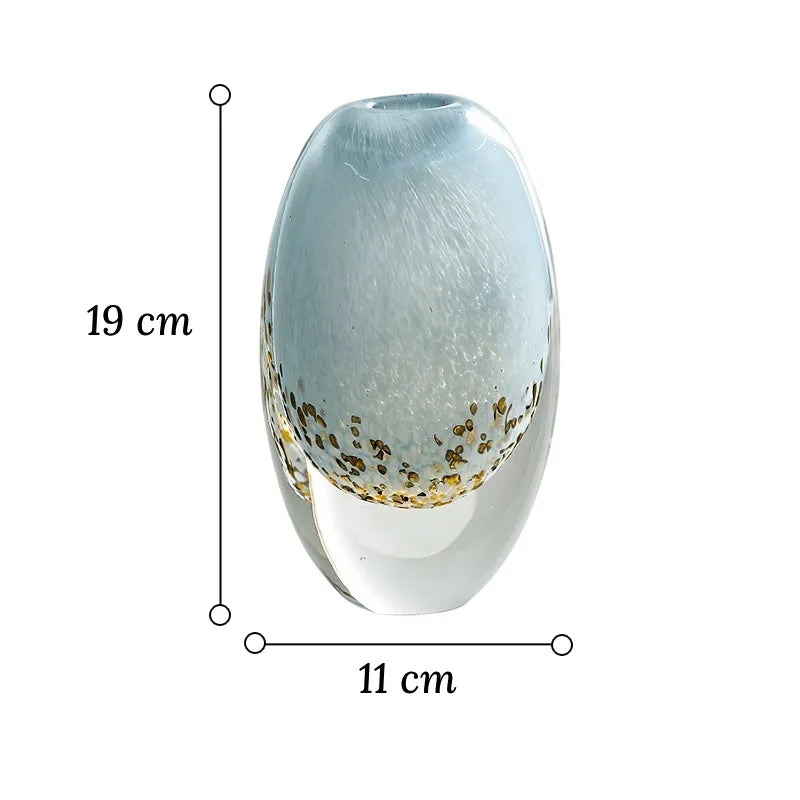 Petit Vase Luxueux Fond Marin, dimensions du modèle ovale 19 cm sur fond blanc.