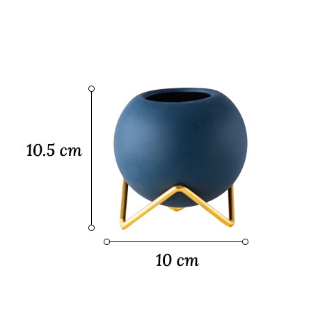 Soliflore boule colorée sur trépied en céramique dimensions sur fond blanc