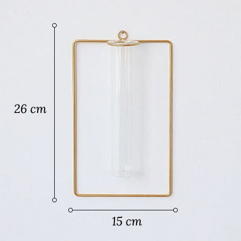 Soliflore cadre mural géométrique en verre et fer forgé dimensions du modèle Rectangulaire.
