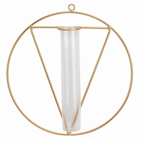 Soliflore cadre mural géométrique verre et fer forgé modèle circulaire présentation sur fond blanc.