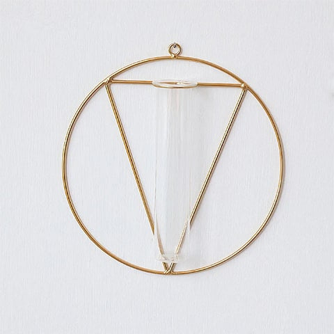 Soliflore cadre mural géométrique en verre et fer forgé modèle Circulaire sur fond blanc.