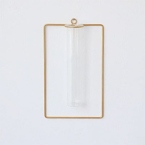 Soliflore cadre mural géométrique en verre et fer forgé modèle Rectangulaire sur fond blanc.