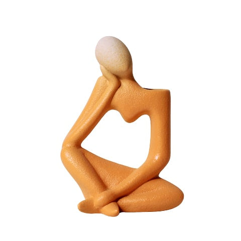 Soliflore design figurine pensive modèle orange