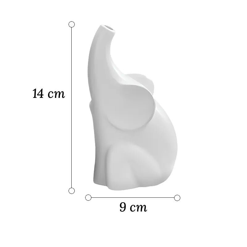 Soliflore Éléphant Duo Noir et Blanc dimensions du modèle blanc 14 cm sur fond blanc.