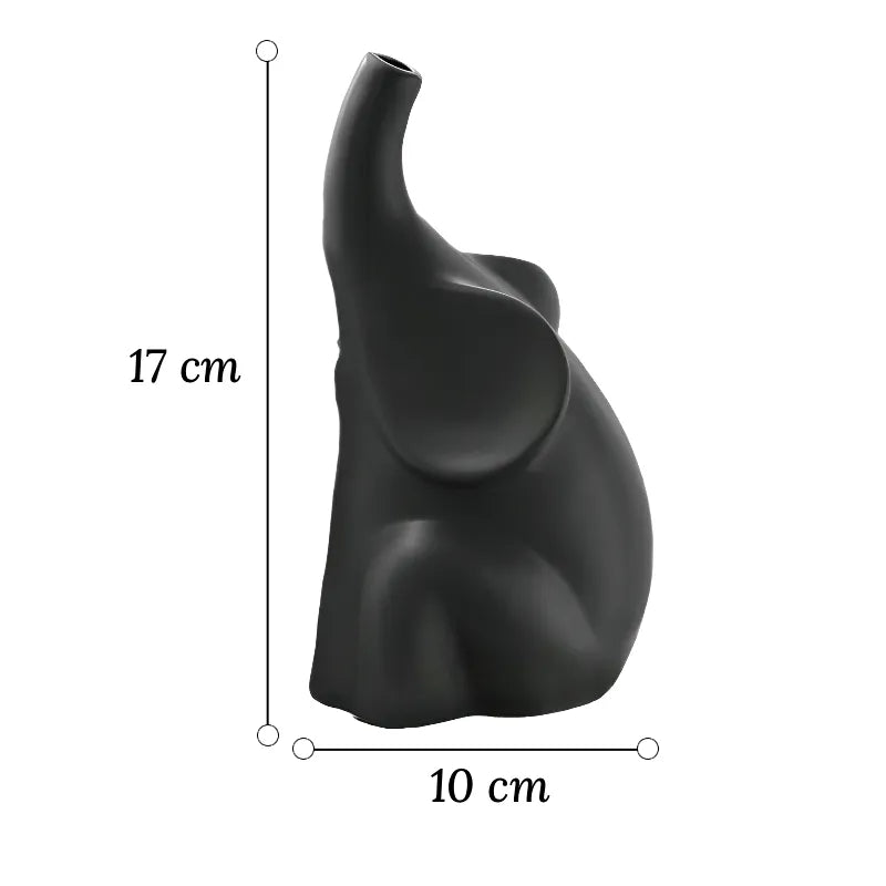 Soliflore Éléphant Duo Noir et Blanc, dimensions du modèle  noir 17 cm sur fond blanc.