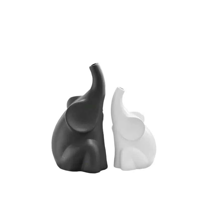 Soliflore Éléphant Duo Noir et Blanc présentation des modèles noir et blanc en duo sur fond blanc.