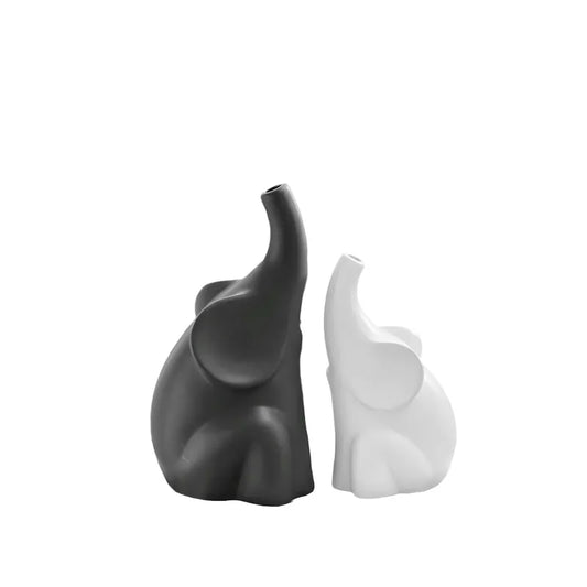 Soliflore Éléphant Duo Noir et Blanc présentation des modèles noir et blanc en duo sur fond blanc.