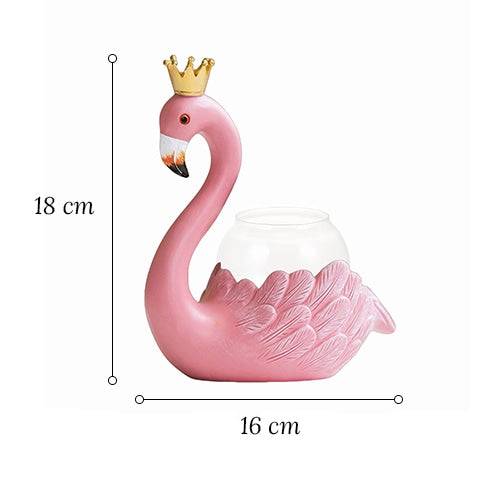 Soliflore Flamant rose couronné en Verre & Résine dimensions du modèle Grand 1 sur fond blanc