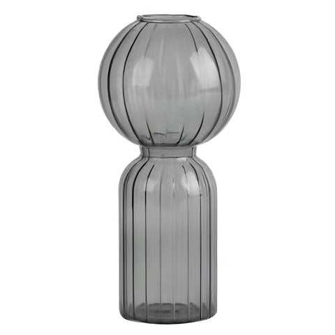 Soliflore forme bilboquet coloré en verre modèle gris.