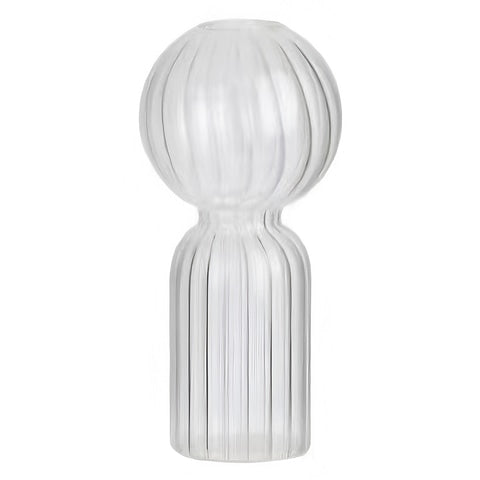 Soliflore forme bilboquet coloré en verre modèle transparent.