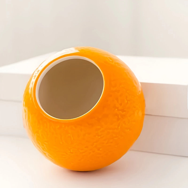 Soliflore en Forme d'Orange en Céramique détails intérieur, vu de près.