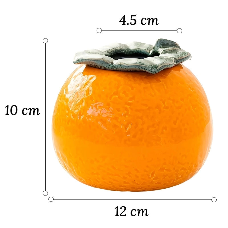Soliflore en Forme d'Orange en Céramique dimensions du modèle L 10cm sur fond blanc.