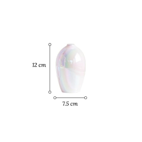 Soliflore moderne nacré en céramique modèle D avec dimensions sur fond blanc