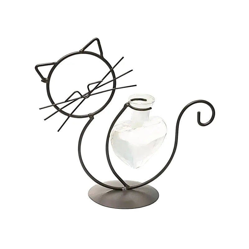 Soliflore Petit Chat Cœur Craquant modèle noir 19 cm sur fond blanc sans fleurs.