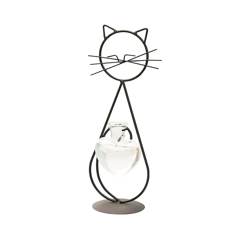 Soliflore Petit Chat Cœur Craquant modèle noir 28 cm sur fond blanc sans fleurs.