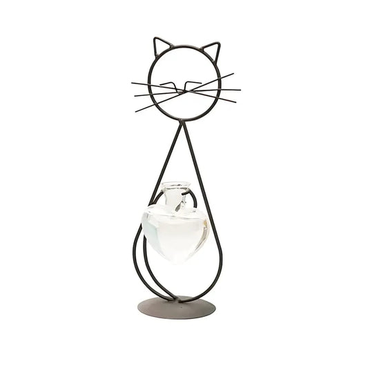 Soliflore Petit Chat Cœur Craquant modèle noir 28 cm sur fond blanc sans fleurs.
