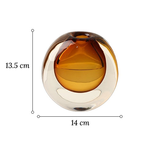 Soliflore rond transparent et coloré en verre dimensions sur fond blanc