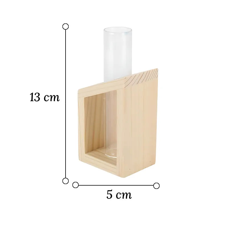 Soliflore Tube sur Support Bois Géométrique dimensions du modèle A 13 cm.